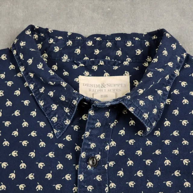 Denim and Supply Ralph Lauren Men's XL Shirt Short Sleeve Button Up Blue Floral