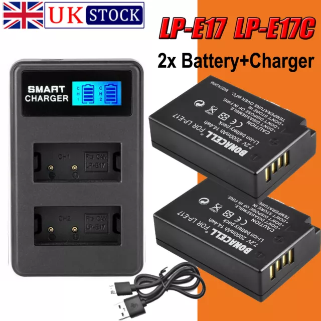 For Canon  2X Battery LP-E17 + Dual USB Charger RP Rebel T6i T7i M3 M5 Camera