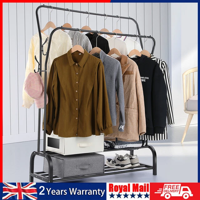Heavy Duty Double Clothes Rail Rack Hanging Garment Display Stand Open Wardrobe