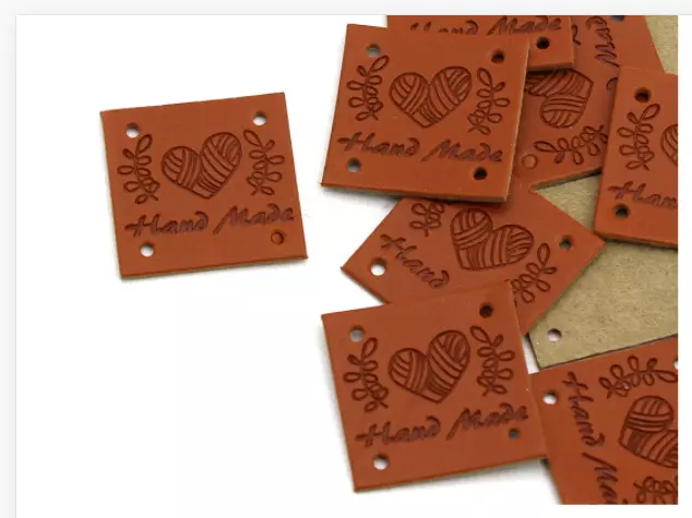 5 Faux Leather Handmade With Love Labels Tags 25 X 25 mm Sewing Craft Knit UK