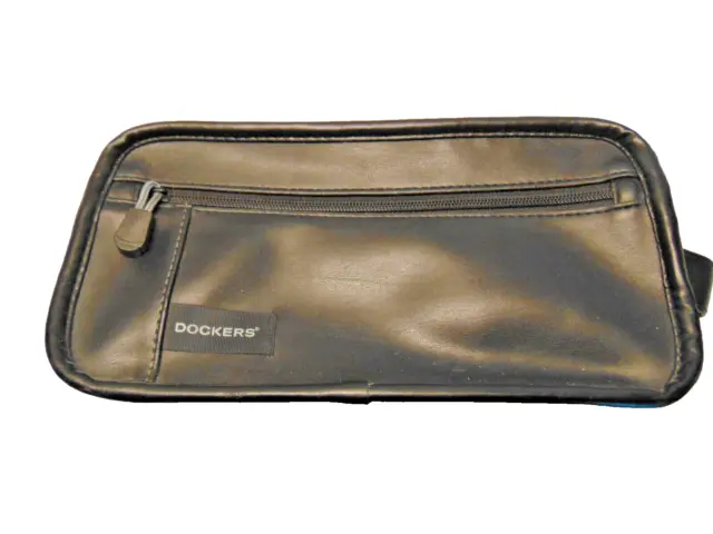 Dockers Men's Black Toiletry Bag W/Top and Side Zippers & Carrying Handle