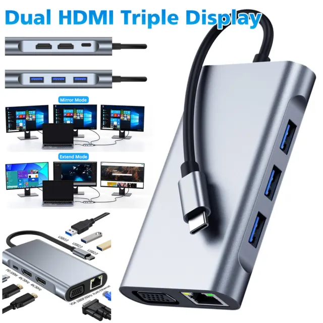 8in1 USB C HUB 4K Type C to HDMI USB 3.0 Adapter VGA PD 100W for MacBook Pro Air