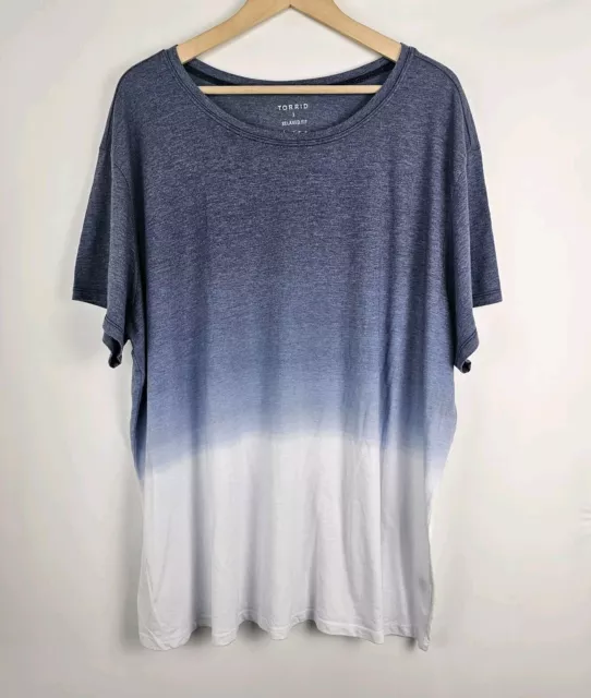 Torrid Women Signature Relaxed Fit Blue Dip Dye Crew Neck Tee Top Plus 3X 3 New