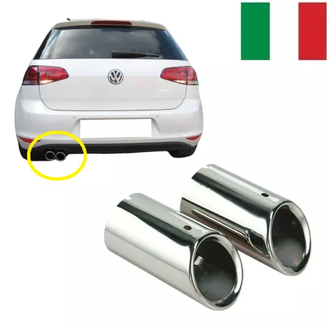 Coppia 2 Terminali di Scarico Finalino Cromato Inox Per VW VOLKSWAGEN GOLF 7