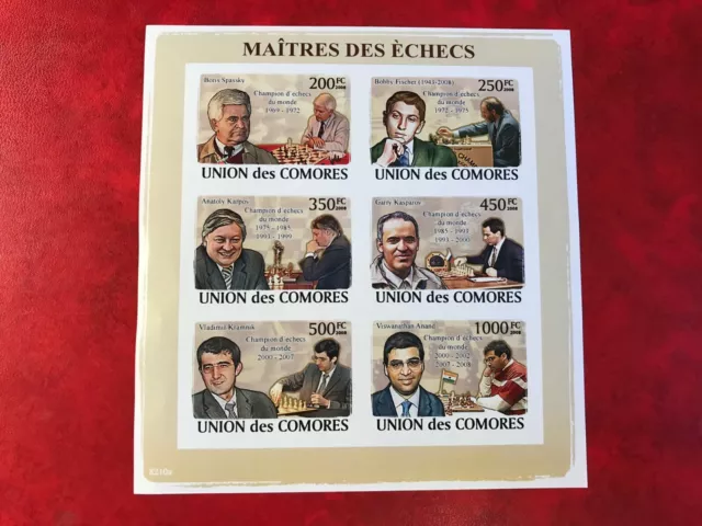 Comores Comoros 2010 Mnh Imperforate Chess Kasparov Fischer Spassky Karpov Anand