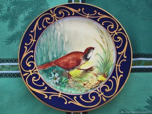 Assiette décorative ancienne En porcelaine Oiseau LIMOGES  Antique decorative pl