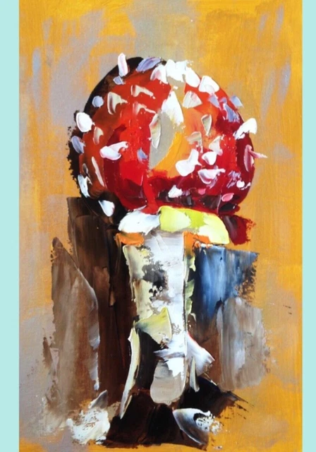 ORIGINAL Oil Painting Fly Agaric Original Art Mushroom Painting Textured Red Art