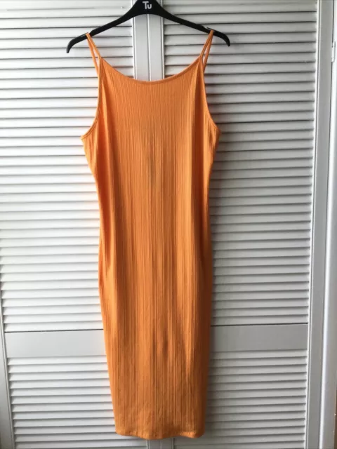 BNWT New Look Orange Ribbed Body Con Midi Length Dress Size 18