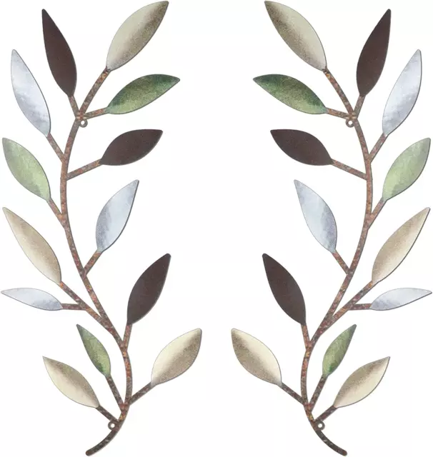 2 Pieces Metal Tree Leaf Wall Decor Vine Olive Branch Leaf Wall Art Wrought Iron