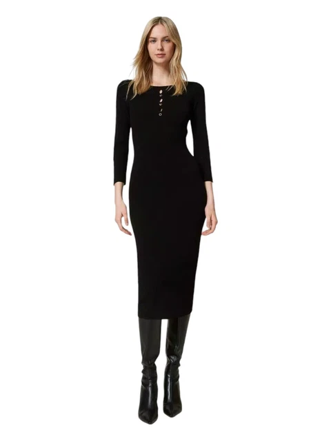 Robe Twin Set Simona Barbieri Taille L - Noire - Polyester & Laine - Neuve Sans étiquettes - Style Classique