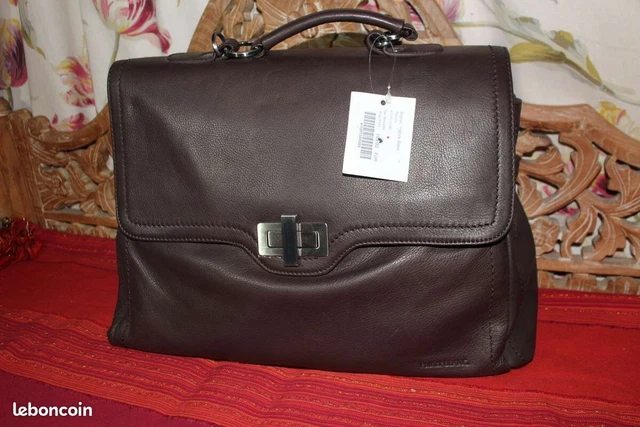 Sac épaule incurvé déco verni cuir Patrick Blanc - Marron