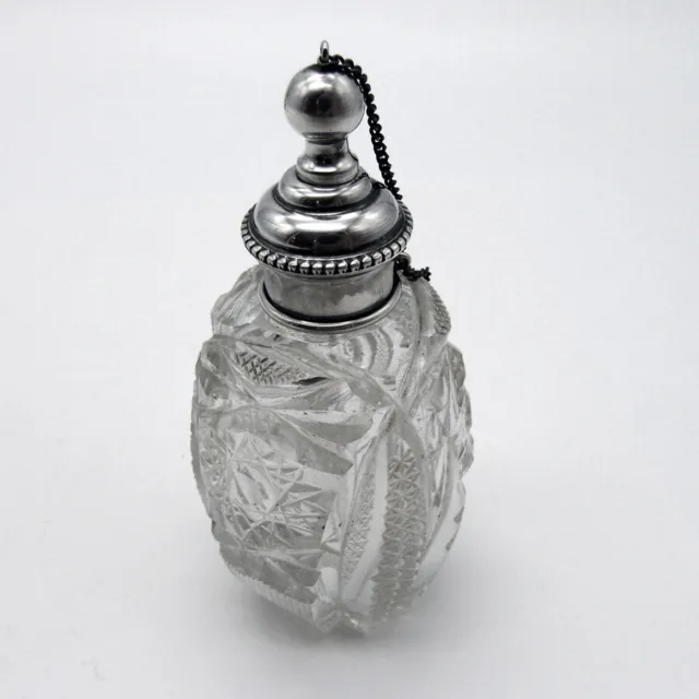 Perfume Bottle Cut Glass Body Spanish Sterling Silver