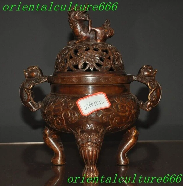 8"Chinese bronze Feng shui dragon loong beast statue Incense burner Censer