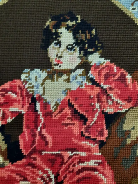Vintage Completed Needlepoint Tapestry Boy In Red By Sir Thomas Lawrence
