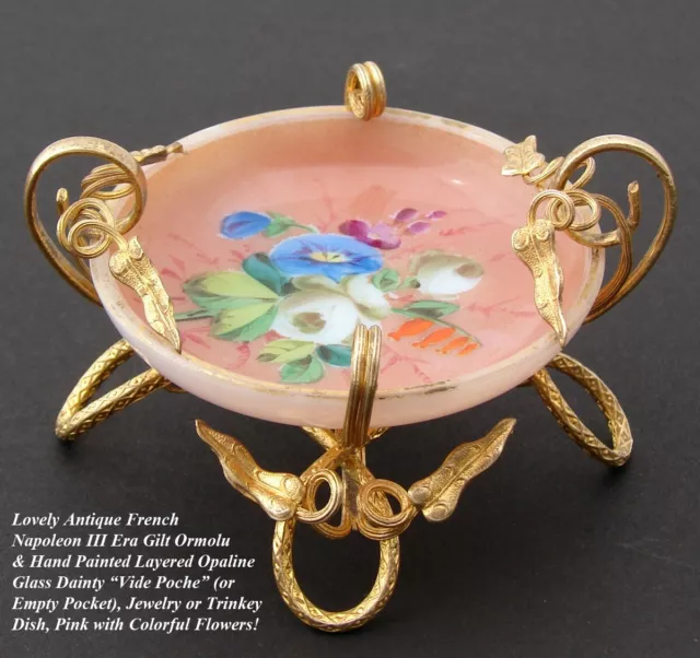 Antique French Napoleon III Era "Vide Poche", Jewelry or Trinket Dish, HP Floral 2