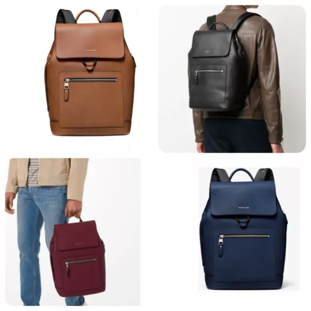 Michael Kors Mens Hudson Pebbled Leather Large Backpack, School Bag