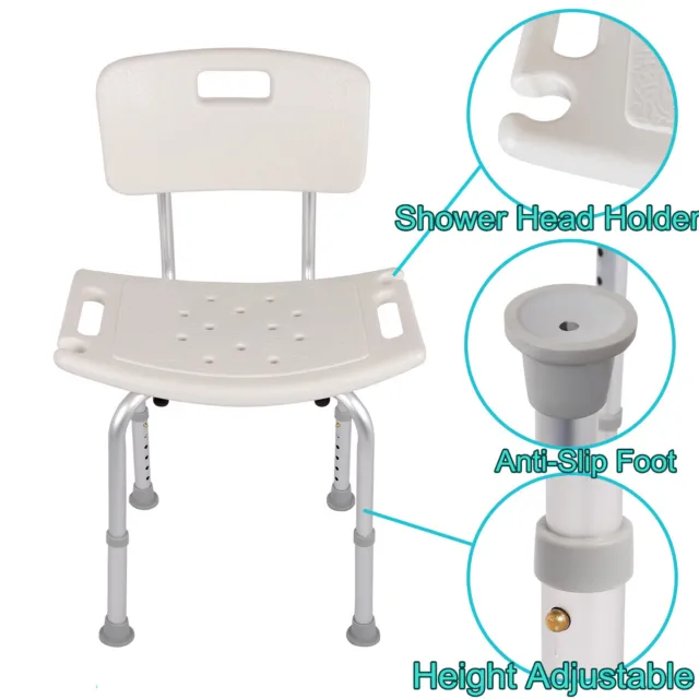 Aluminium Shower Seat Adjustable Height Stool Bench Disability Bathroom Shower