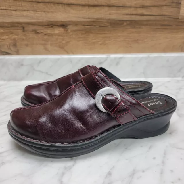 Women's 8-8.5 39 Josef Seibel Carole Burgundy Leather Clogs Shoes Slip-On Buckle