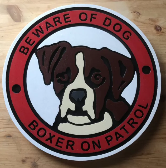 Beware of Dog Boxer 3D routed carved wood sign plaque Custom
