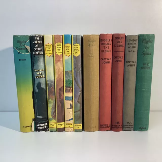 Mid-Century 10x Biggles 1x Steeley Hardcover Books by Captain WE Johns(B3) W#689