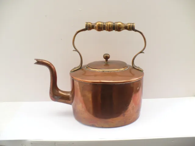 Large Victorian Copper Kettle With Brass Handle