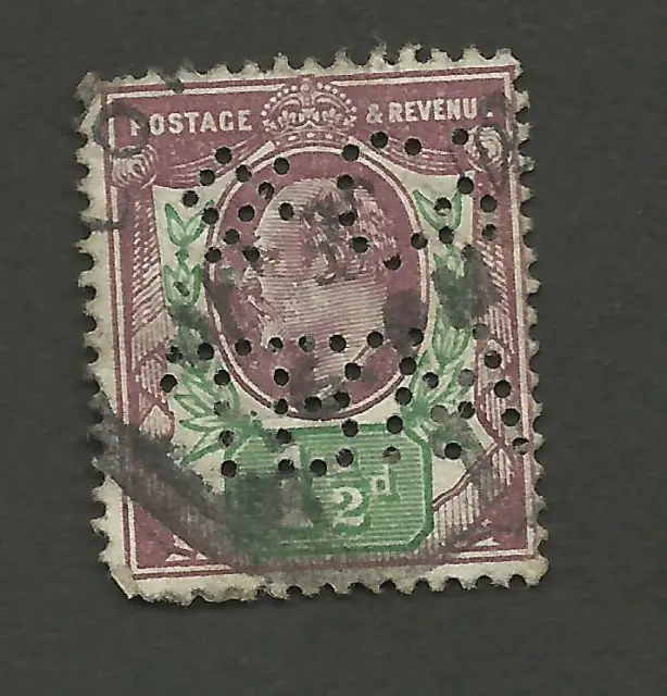 KE7 1902 1 1/2d purple and green Perfin "JBW & Co" GOOD USED