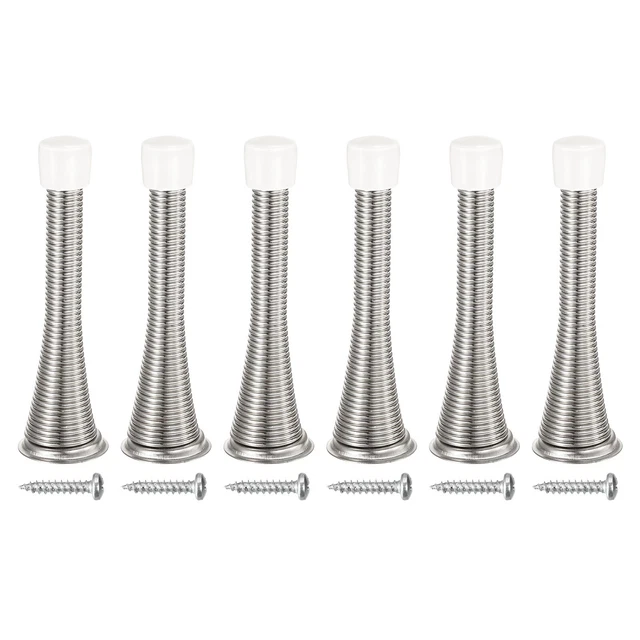 6Pcs Spring Door Stopper, 100mm Flexible Door Stop Rubber Bumper (Nickel)