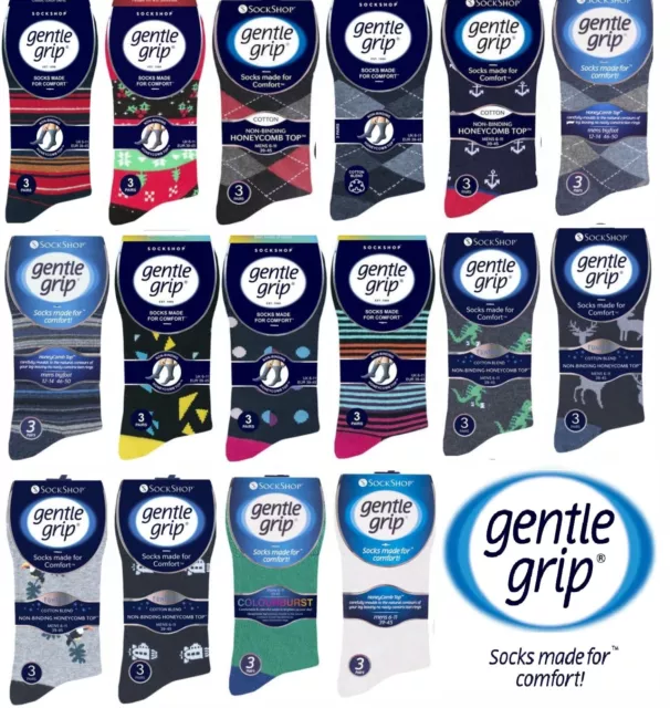 3 Pairs Mens Gentle Grip® Honeycomb Top Soft Non Elastic Diabetic Socks 6-11 UK