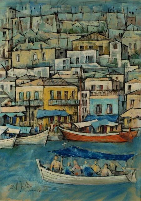 Klaus Zilken 1918-1984 Pintura Hydra De 1966 Grecia 84x66cm Claus Ύ