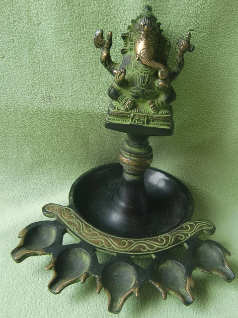 God ganesha 5 oil lamps brass statue hand crafted indian art hindu figurine