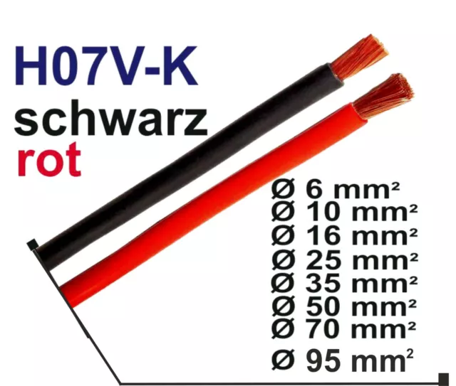 Stromkabel Batteriekabel H07V-K   Ø 6mm² bis Ø 95mm²  rot  schwarz   - Meterware