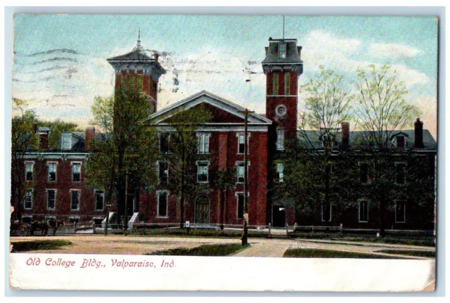 1909 Old College Building Dirt Road Horse Carriage Valparaiso Indiana Postcard