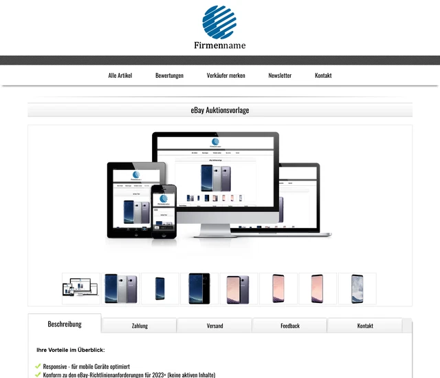 eBay Auktionsvorlage Responsive Template Verkaufsvorlage 2023 +Editor