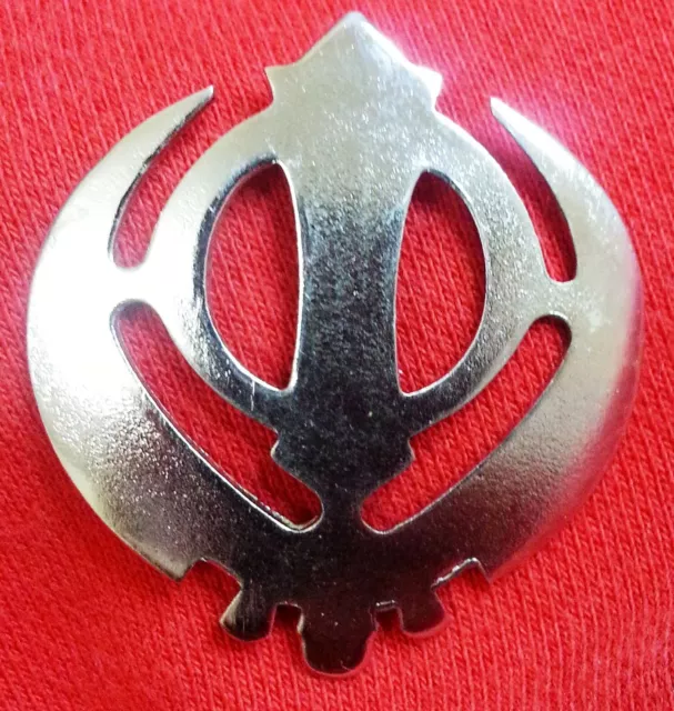 Stunning Chrome Plated Steel SIkh  Khanda Brooch Pin for Singh Turban Patka GIFT