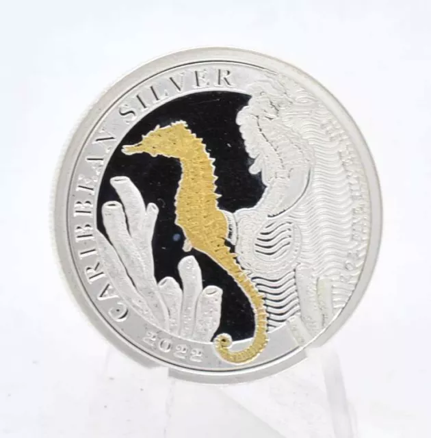 1 OZ Silber Barbados 2022 Caribbean Seepferdchen gilded