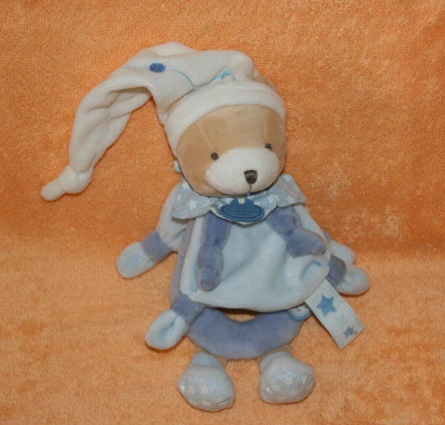 Doudou Et Compagnie Doudou Ours Hochet Petit Chou Bleu Blanc Etoile Bonnet Kom9