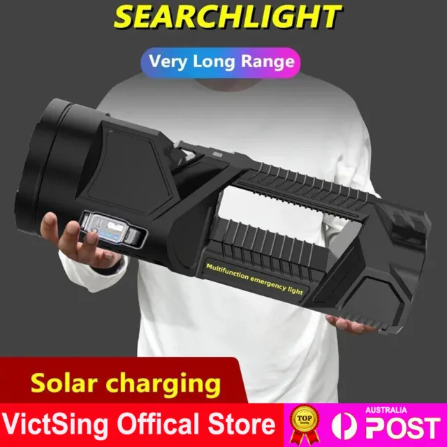 Powerful LED Flashlight Spotlight Solar Camping Lamp USB Rechargeable Work Light