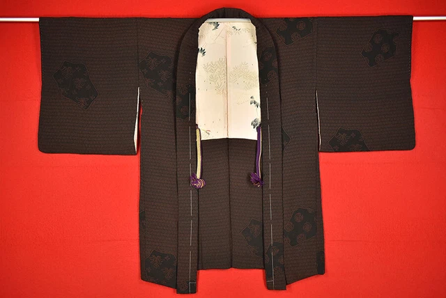 Vintage Japanese Kimono Silk Antique BORO Black HAORI Kusakizome Woven/B767/630