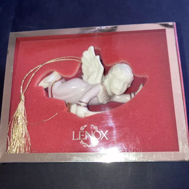 Lenox Angel Pink Gown Holding Banner ‘For My Angel’ Xmas Ornament 24k Trim NIB