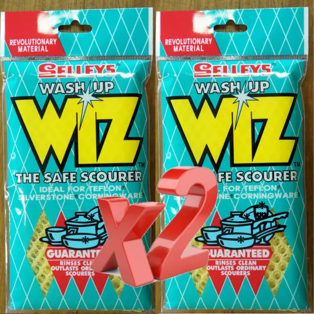 2x Selleys Wash Up Wiz The Safe Scourer For Teflon Silverstone Corningware Wizz