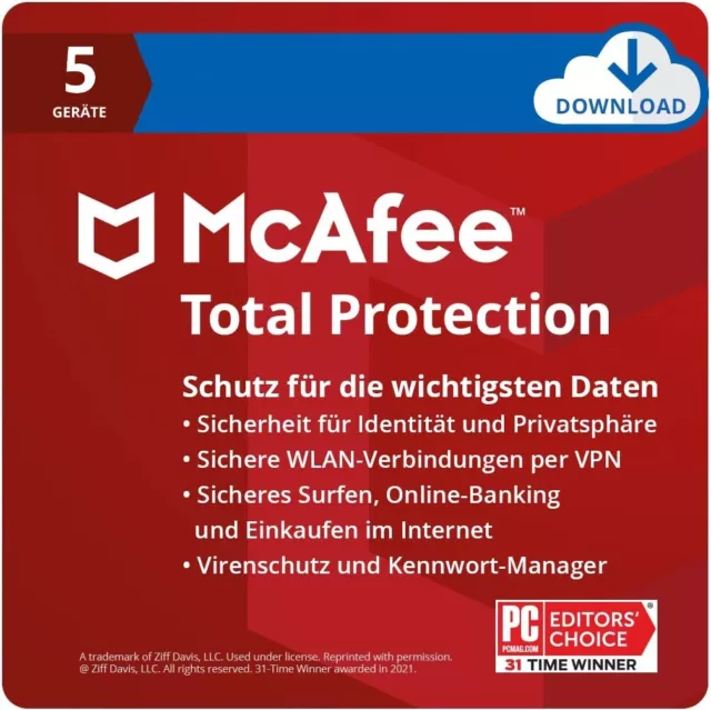 McAfee Total Protection 2024 5 Geräte 1 Jahr | VOLLVERSION / Upgrade| Antivirus