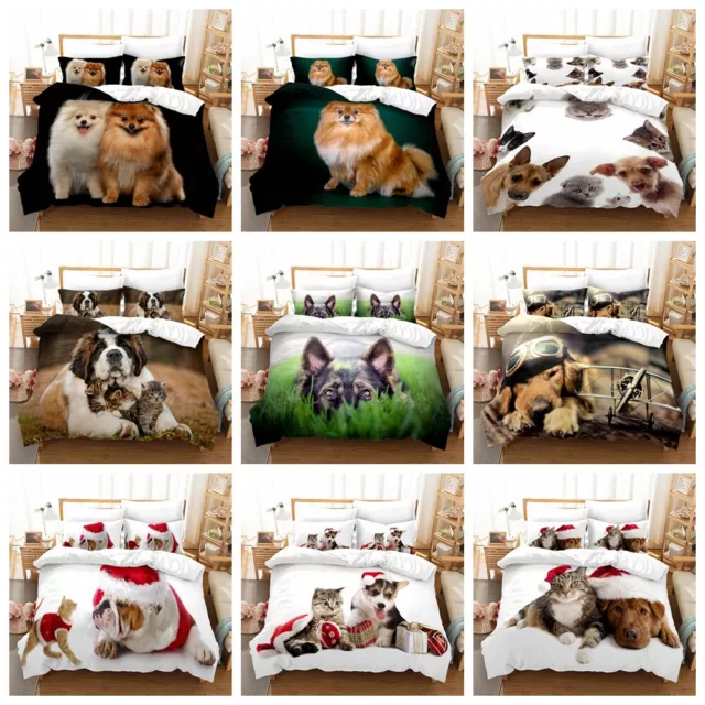 Puppies Dogs Pomeranian Saint Bernard Animal Print Doona Duvet Quilt Cover Set