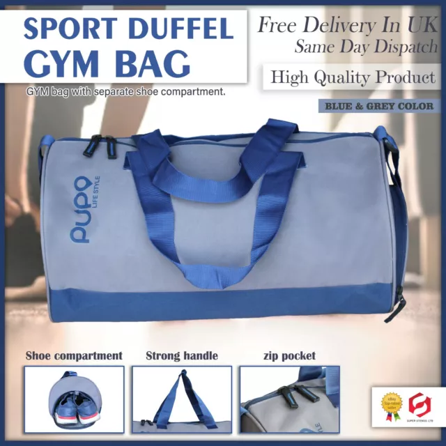 BLUE Unisex Sports & Gym Duffle Holdall Bag  SPORTS WORK LEISURE TRAVEL BAGS NEW