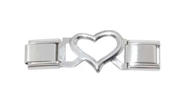 Silvertone plain heart connector link - fits 9mm classic Italian charm bracelets