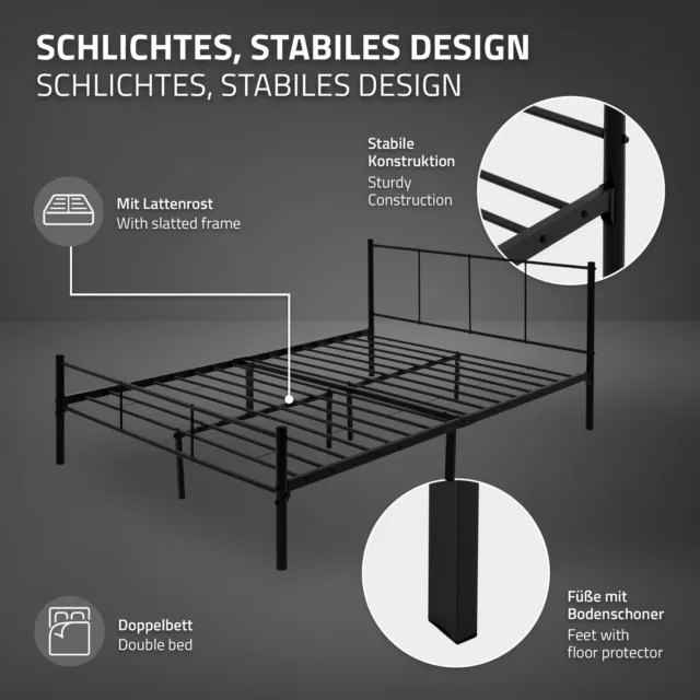 Estructura metálica de cama con cabecero marco de acero somier negro 140x200 cm 3