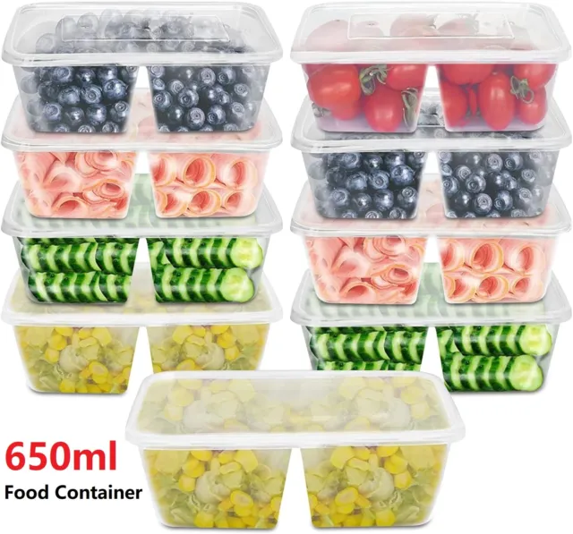 2 Compartment Meal Prep Food Container Lunch Box Stackable Microwave BPA Free UK