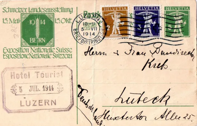 Schweiz Ganzsache PK 56  Luzern nach Lübeck - Michel 112II 111 II   5.7.1914