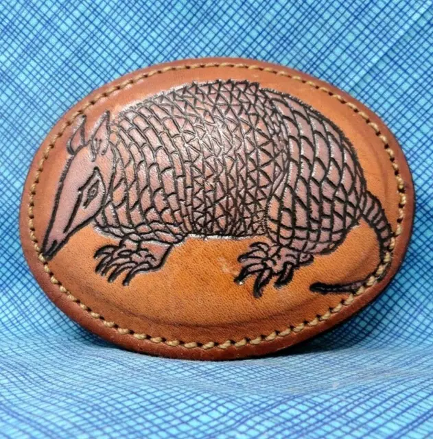 Armadillo Belt Buckle Leather Southern Critter Cute Fun Vintage 80s      .CPA276