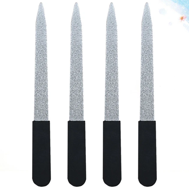 4 piezas lima de uñas de acero inoxidable mango de silicona tampón de uñas bucles de zafiro Ma