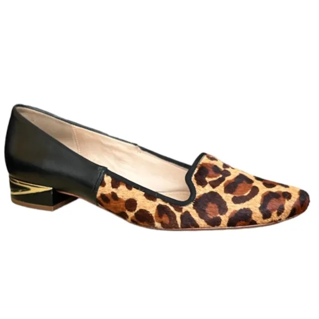 Diane Von Furstenberg Canela Leopard Calf Hair Loafer Smoking Slipper Flats sz 8